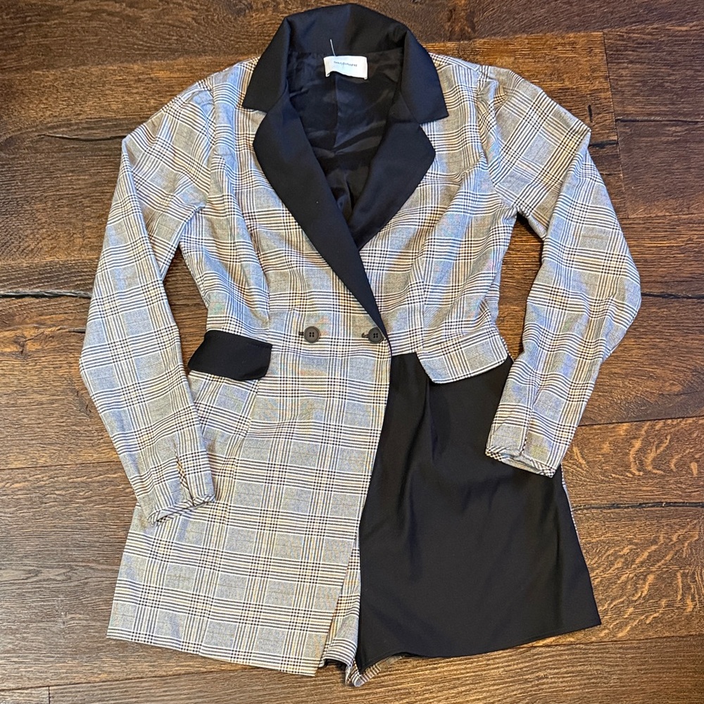 Anthropologie Black and White Plaid Jumpsuit NWOT